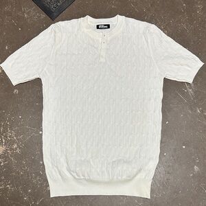 OYO White Short-Sleeve Cable Knit Henley Polo